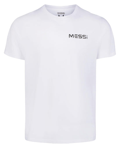 MESSI Men's Lifestyle Short Sleeve T-Shirt, Standard Fit Graphic Tee, Cotton Jersey Knit, Bright White