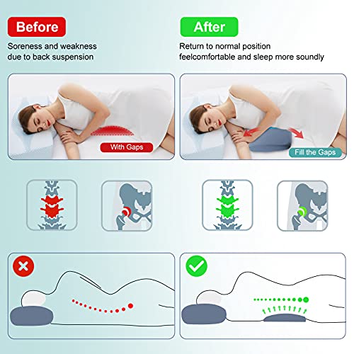 Gel Lumbar Support Pillow for Bed Relief Lower Back Pain, Cooling Memory Foam Pillow for Sleeping, Waist Sleep Cushion for Side, Back Sleepers, Wedge Bolster Pillow [US. Patent Design]