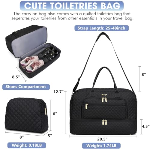 LUOCIP Large Women Travel Duffle Bag, Carry on Bag with Wet Toiletry Pocket for Overnight, Weekend, Yoga, Gym, Business Trips, Sport and Hospital, Black