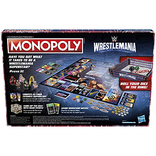 Hasbro Gaming Monopoly: Wrestlemania Edition Board Game for Ages 8 and up, Monopoly Game Inspired by WWE Wrestlemania, Family Games for 2-6 Players, Kids Games