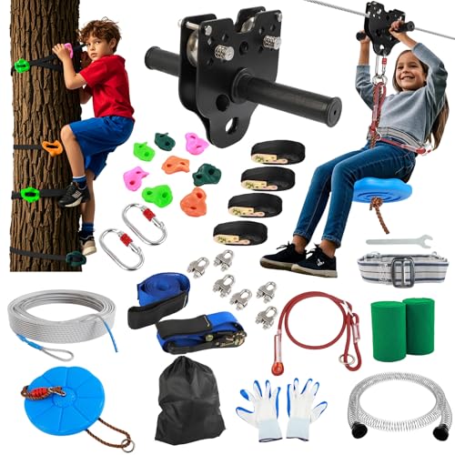 Olenyer Zipline for Backyard Kids and Adults: 200FT Zip line Kits