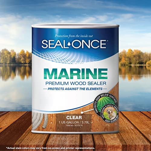 Seal-Once Marine Premium Wood Sealer - Waterproof Sealant - Wood Stain and Sealer in One - 1 Gallon & Clear