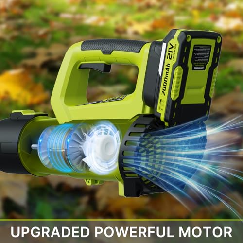 LEAPUL Leaf Blower, 21V Electric Cordless Leaf Blower, 2 X 2.0Ah Batteries and Charger Included, Lightweight Leaf Blower for Patio Cleaning, Lawn Care, Blowing Leaves and Dust, etc.