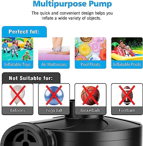 Electric Air Pump for Inflatables,Portable Quick-Fill Air Pump with 3 Nozzles,110V AC/12V DC,Inflator & Deflator Pumps for Outdoor Camping,Air Mattress Beds,Boats,Inflatable Cushion,Couch,Pool Floats