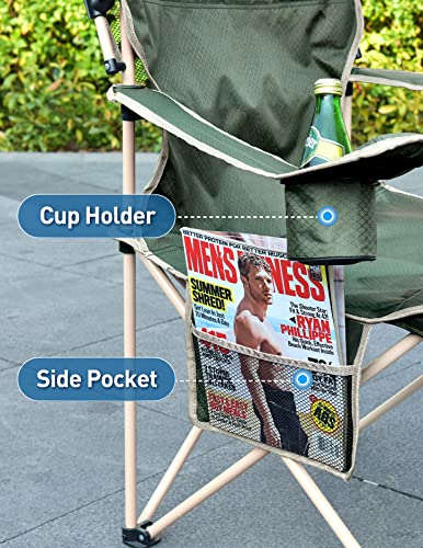 Docusvect Folding Camping Chair with Shade Canopy for Adults, Canopy Chair for Outdoors Sports with Cup Holder, Side Pocket for Camp, Beach, Tailgates, Fishing - Support 330 LBS