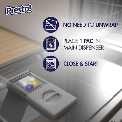 Amazon Brand - Presto! Triple Action Dishwasher Pacs, Lemon Scent, 70 Count