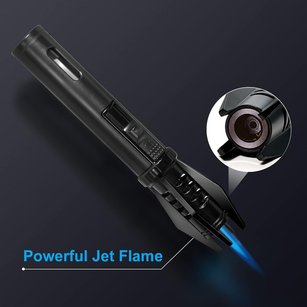 Camping Mini Torch Lighter Small Refillable Butane Lighters Pocket Tactical EDC Windproof Jet Flame with Visual Window for Hiking Survival Kitchen Candle Fireplace Home Party BBQ, 5" (Without Fuel)