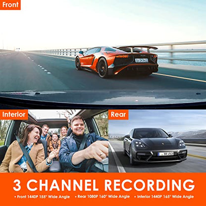 Vantrue N4 3 Channel Dash Cam, 4K+1080P Front and Rear, 1440P+1440P Front and Inside, 1440P+1440P+1080P Three Way Triple Car Camera, IR Night Vision, 24 Hours Parking Mode, Support 256GB Max