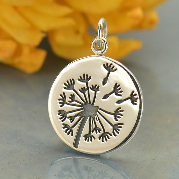 Mother Daughter Bangle Bracelets in Stainless Steel | Sterling Silver Dandelion Charm | Valentine's Day Gift for Her