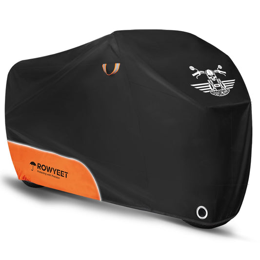 ROWYEET Motorcycle Cover Waterproof Outdoor Storage with Lock-Holes, Zipper Storage Bag & Night Reflective Design, All Season Protection Powersports Vehicle Covers Fits up to 96.5" Motorcycles