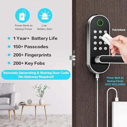 Keyless-Entry Fingerprint Smart Door Lock: Sifely Digital Electronic Lock with Code Passcode, Electric Door Knob, Biometric Handle, Perfect for Entry Doors, Bedroom Doors (Silver)