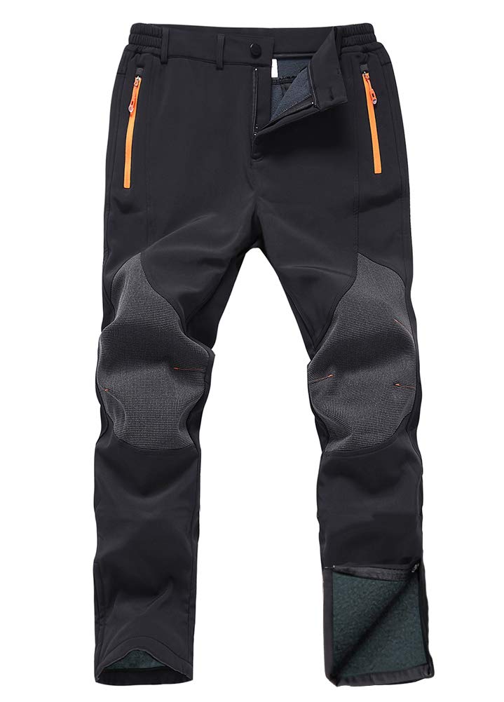 Gash Hao Mens Snow Ski Waterproof Softshell Snowboard Pants Outdoor Hiking Fleece Lined Zipper Bottom Leg (180Black, 30W X 32L)
