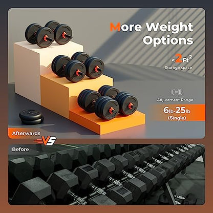 FEIERDUN Adjustable Dumbbells, 50lbs Free Weight Set with Connector, 4 in1 Dumbbells Set Used as Barbell, Kettlebells, Push up Stand, Fitness Exercises for Home Gym Suitable Men/Women