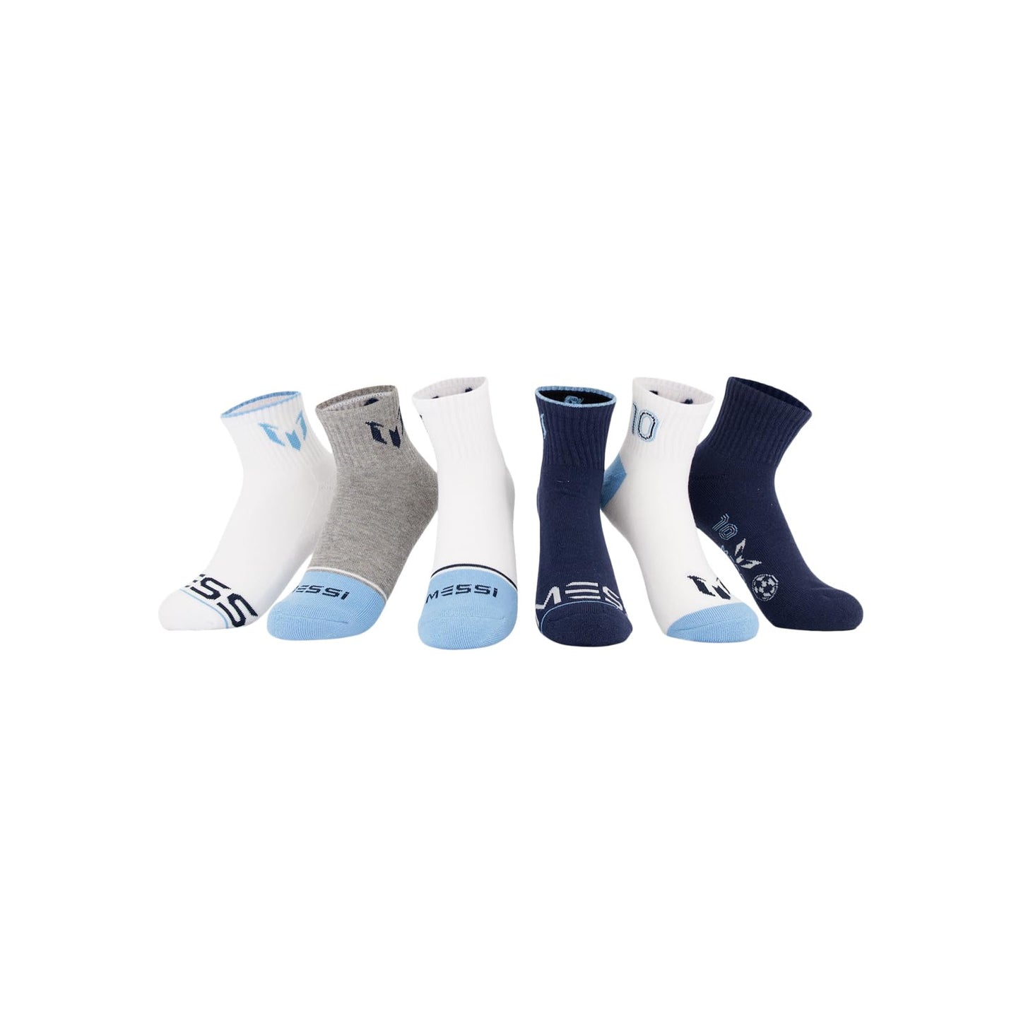 Messi Boys Lifestyle Ankle Socks, 6-Pack Kids Socks, Soft & Stretchy, Comfortable, Blue