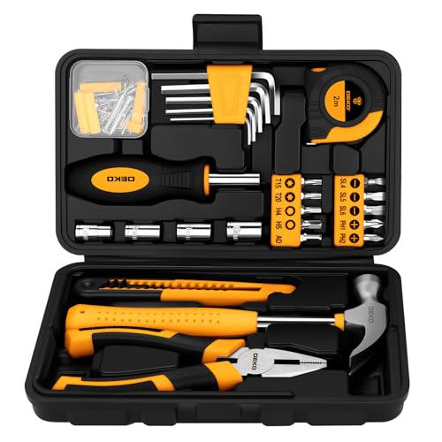 DEKOPRO 94 Piece Tool Set Household DIY Tool Kit for Men with Storage Toolbox, Small Basic Hand Tool Box Set for Home Repair, DIY, Apartment, Office, Orange
