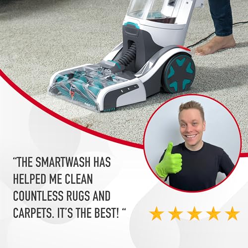 Hoover SmartWash+ Automatic Carpet Cleaner Machine, for Carpet and Upholstery, Deep Cleaning Carpet Shampooer, Carpet Deodorizer and Pet Stain Remover FH52000, Turquoise