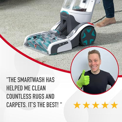 Hoover SmartWash+ Automatic Carpet Cleaner Machine, for Carpet and Upholstery, Deep Cleaning Carpet Shampooer, Carpet Deodorizer and Pet Stain Remover FH52000, Turquoise