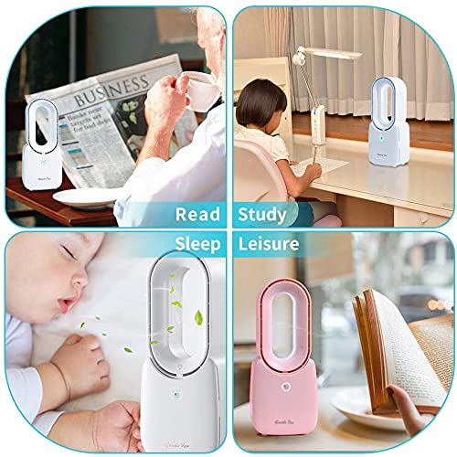 let'me Desk Fan,Portable Bladeless Fan 11.8 inch Small Personal Cooling Fan with 5 Colors Touch Control LED Light,Quiet Table Fan for Home, Office, Bedroom