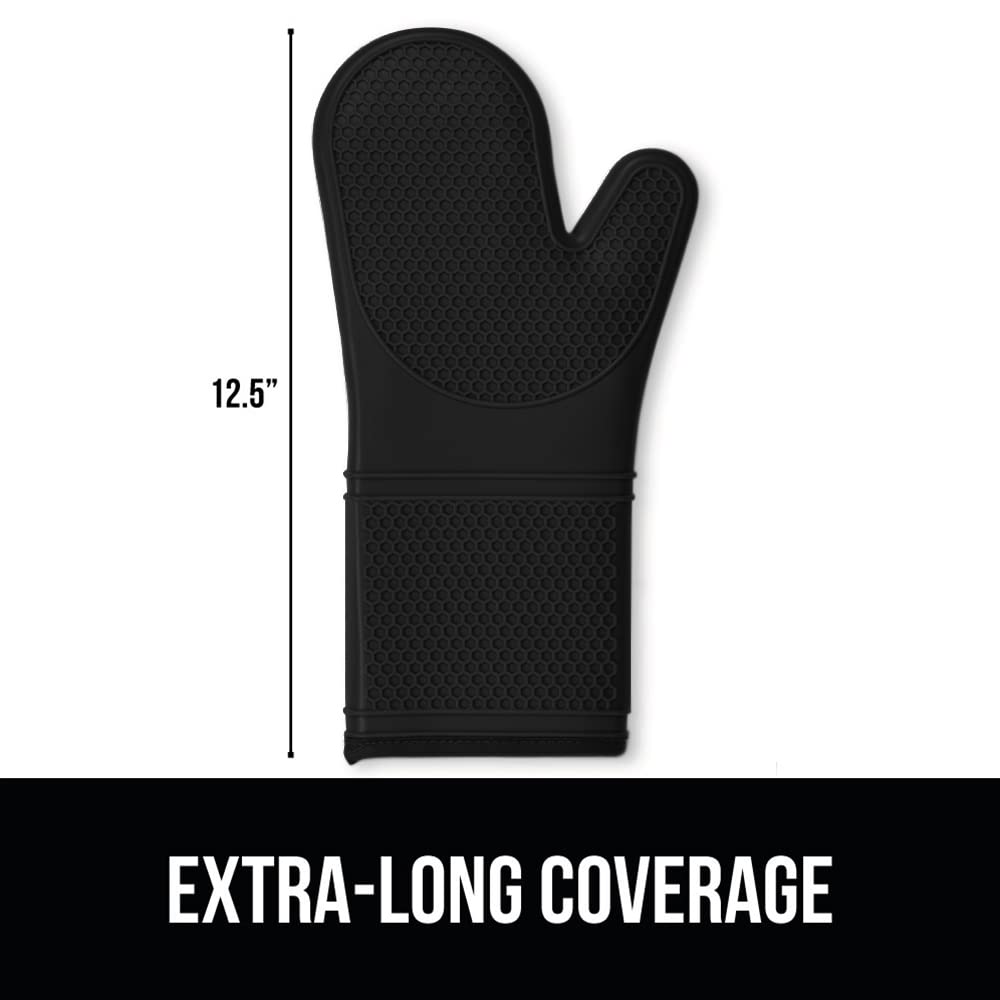 Gorilla Grip BPA-Free Soft Silicone Oven Mitts, Heat and Slip Resistant Thick Cotton Lined Cooking Mitt Set, Long Flexible Potholders Protect Hands, Kitchen Essential Waterproof Gloves, 12.5" Black