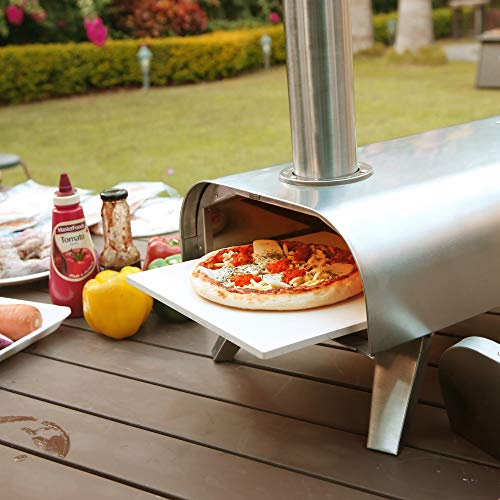 BIG HORN OUTDOORS Pizza Ovens Wood Pellet 12” Pizza Oven Cooking Wood Fired Pizza Maker Portable Stainless Steel Pizza Grill, Silver Portable Party use