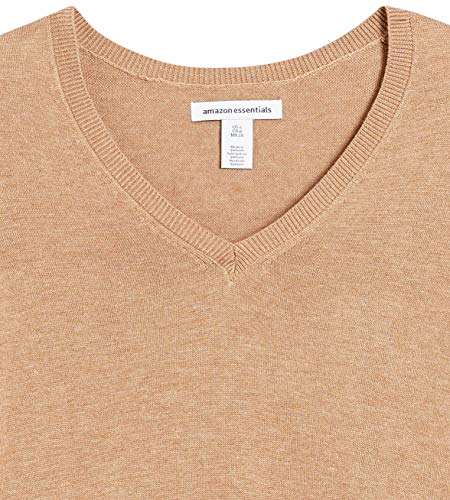 Amazon Essentials Women's Classic-Fit Lightweight Long-Sleeve V-Neck Sweater (Available in Plus Size), Camel Heather, X-Small