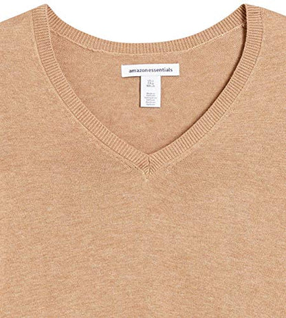 Amazon Essentials Women's Classic-Fit Lightweight Long-Sleeve V-Neck Sweater (Available in Plus Size), Camel Heather, X-Small