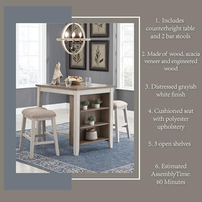 Signature Design by Ashley Skempton 3 Piece Counter Height Dining Set, Includes Table and 2 Barstools, Whitewash