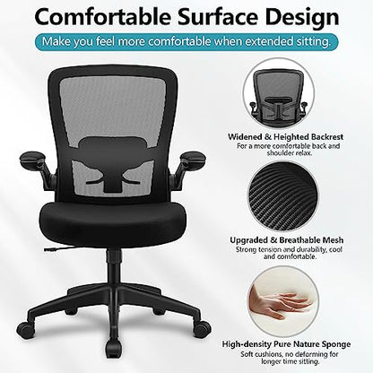 FelixKing Office Chair, Ergonomic Desk Chair Breathable Mesh Chair with Adjustable High Back Lumbar Support Flip-up Armrests, Executive Rolling Swivel Comfy Task Computer Chair for Home Office