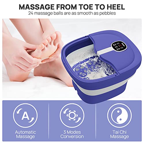 HOSPAN (2023.8 Upgrade Collapsible Foot Spa Electric Rotary Massage, Foot Bath with Heat, Bubble, Remote, and 24 Motorized Shiatsu Massage Balls. Pedicure Foot Spa for Feet Stress Relief - FS02A