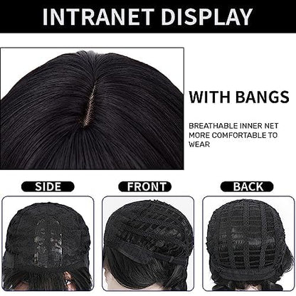 MUPUL Black Cosplay Wig With Bun,Bride Wigs For Costumes,Halloween Costume Wigs For Women