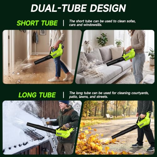 Leaf Blower Cordless, Leaf Blower with Battery and Charger - 2 Speed Modes, 2 Batteries, 20V Powerful Lightweight Electric Blowers for Blowing Leaves, Lawn Care, Patio, Green