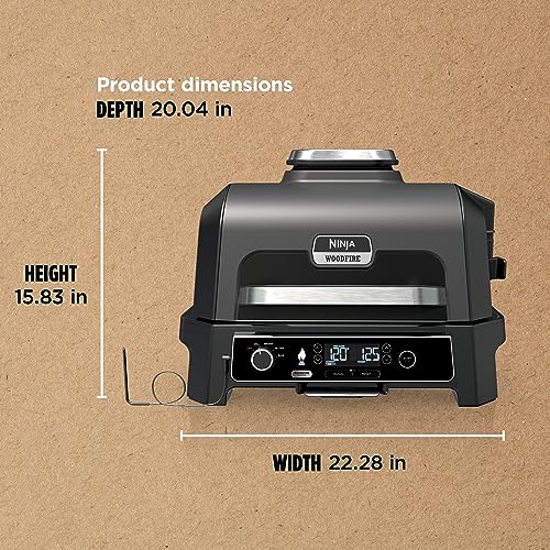 Ninja, Woodfire Pro XL Outdoor Grill & Smoker, Thermometer, 4-in-1 Master Grill, BBQ Smoker, Outdoor Air Fryer, Bake, Portable, Electric Grill, Dark Grey, OG850