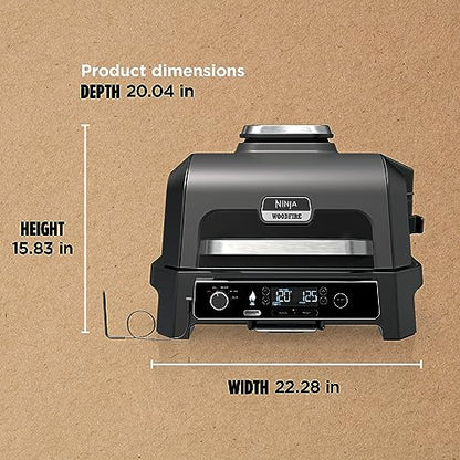 Ninja, Woodfire Pro XL Outdoor Grill & Smoker, Thermometer, 4-in-1 Master Grill, BBQ Smoker, Outdoor Air Fryer, Bake, Portable, Electric Grill, Dark Grey, OG850