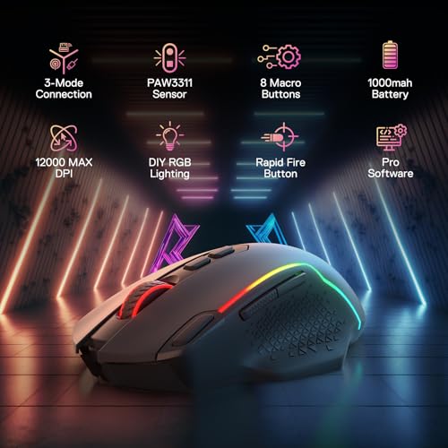 Redragon M810 MAX Wireless RGB Gaming Mouse 12000 DPI Remapping Keys