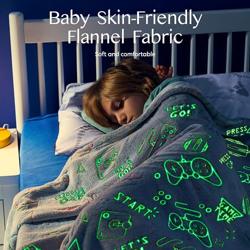 Joiedomi Glow in The Dark Blanket - Gaming Gifts Toys for Boys Age 2 3 4 5 6 7 8 9 10 11 12 Year Old - Soft Cozy Flannel Kids Throw Blanket - Birthday Bedroom Decor 50"×60"