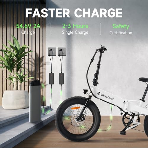 isinwheel U5 Electric Bike Adult 500W, 20" Folding Bikes, 20MPH Max Range 45+ Mile, 48V 374.4Wh Removable Battery, Weighs Only 48.5lbs, Suitable for Leisure Riding&Commuting (White)