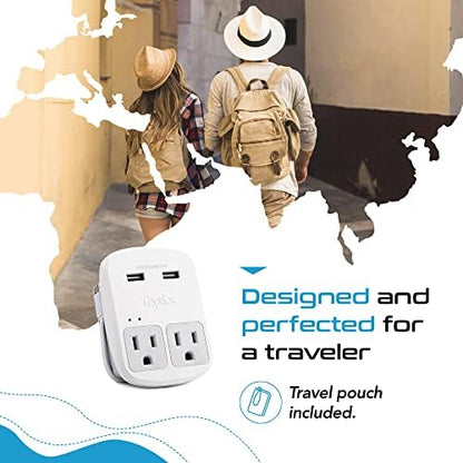 Ceptics Universal Travel Adapter Kit - 2 USB, USB-C Cord+2 US Outlets QC 3.0, Surge Protection, Plugs for Europe, UK, China, Australia, Japan - Perfect for Laptop, Cell Phones, Cameras,Safe ETL Tested