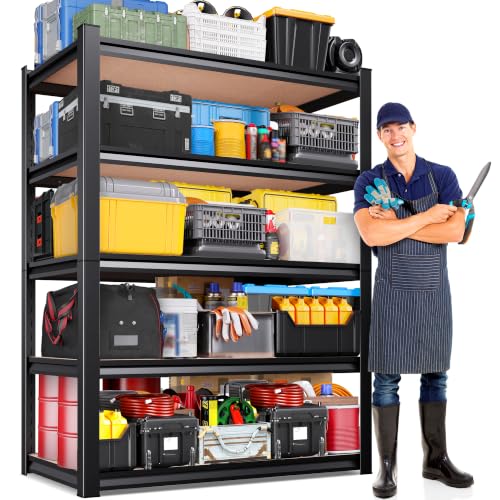 JOJUOU 71" H x 35" W Garage Shelving Unit, 2050LBS Heavy Duty Metal Storage Shelves, 5 Tier Adjustable Utility Steel Rack, Freestanding Organizer for Warehouse, Pantry, Basement, Shop Black