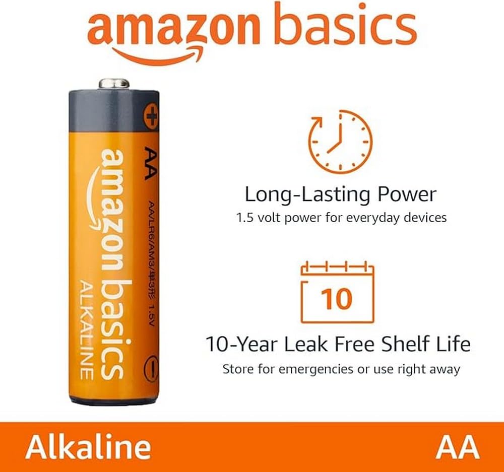 Amazon Basics 48 Pack AA High-Performance Alkaline Batteries, 10-Year Shelf Life, Easy to Open Value Pack