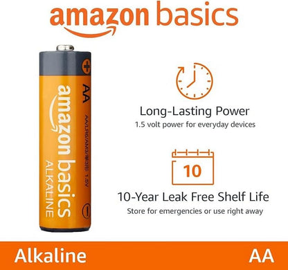 Amazon Basics 48 Pack AA High-Performance Alkaline Batteries, 10-Year Shelf Life, Easy to Open Value Pack