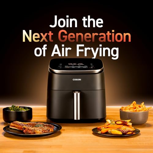 COSORI Air Fryer 9-in-1, Compact & Large 6 Qt, 5 Fan Speeds with 450F for Crispy, 95% Less Oil, 100+ In-App Recipes with Nutrients, Fast Roast, Bake, Dehydrate, Reheat, Frozen, Broil, Proof, Gray