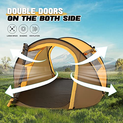 MoNiBloom Tent for Camping 1-2 Person Outdoor Pop Up Easy Set Up Automatic Family Travel Weatherproof Tent, 2 Doors and Side Windows Instant Easy Popup Beach Tent with Carry Bag, Earth Yellow