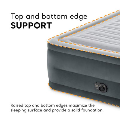 INTEX 64417ED Dura-Beam Deluxe Comfort-Plush High-Rise Air Mattress: Fiber-Tech – Queen Size – Built-in Electric Pump – 22in Bed Height – 600lb Weight Capacity,Grey