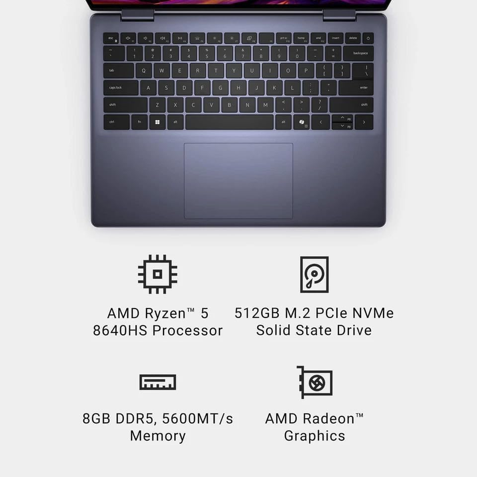 DELL Inspiron 7440 14 2-in-1 Touchscreen Laptop Computer - 14" FHD IPS, AMD Ryzen 5 8640HS for Business, Students, Fingerprint, Backlit, FHD Webcam, Win 11 Pro (64GB DDR5 RAM, 2TB SSD)