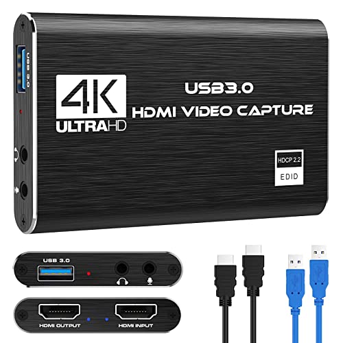 Capture Card, 4K HDMI Video Capture Card, Game Capture Card, 1080P 60FPS Video Capture Device, HDMI to USB 3.0 Capture Card for Streaming, Work with Camera/Xbox/PS4/PS5/PC/OBS