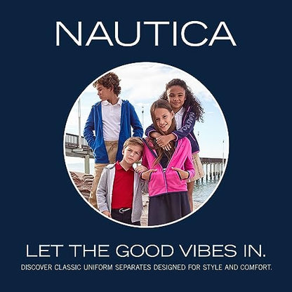 Nautica Girls Size' School Uniform Short Sleeve Polo Shirt, Button Closure, Moisture Wicking Performance Material, Fade Resistant, Light Blue, 8-10 Plus