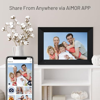 Anna Bella Digital Picture Frame 10.1 Inch IPS HD Touch Screen WiFi Smart Digital Photo Frame with 16GB Storage, Auto-Rotate, Easy Setup to Share Photos or Videos Remotely via AiMOR APP Black