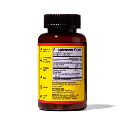 Bragg Apple Cider Vinegar Capsules with Vitamin D and Zinc - 90 Capsules - Supports The Immune System