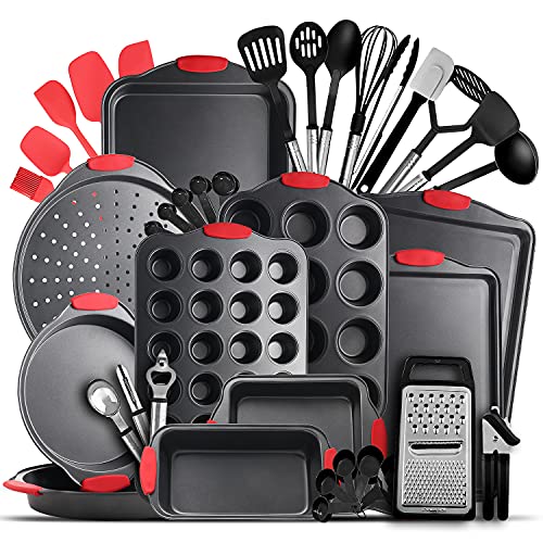 Baking Pan Set, 39 Piece Premium Baking Set, Nonstick Bakeware Sets BPA Free, Cookie Sheets for Baking Nonstick Set, Steel Baking Sheets for Oven with Muffin Pan, Cake Pan & Black Kitchen Utensils