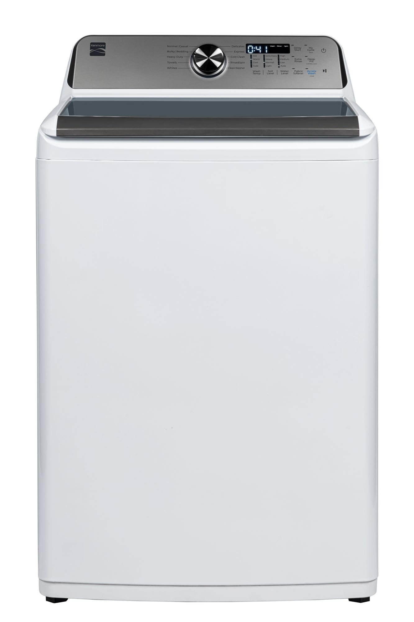 Kenmore 4.5 cu. ft. Top Load Washer with Triple Action Impeller for Tough Dirt & Stains-Reduce Laundry Time with Accela and Express Wash-LED, White